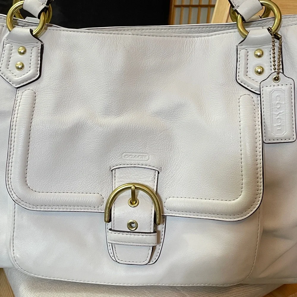 Coach Campbell Leather Izzy Fashion Satchel in Ivory/Brass
